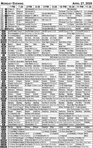 MONDAY EVENING TV LISTINGS